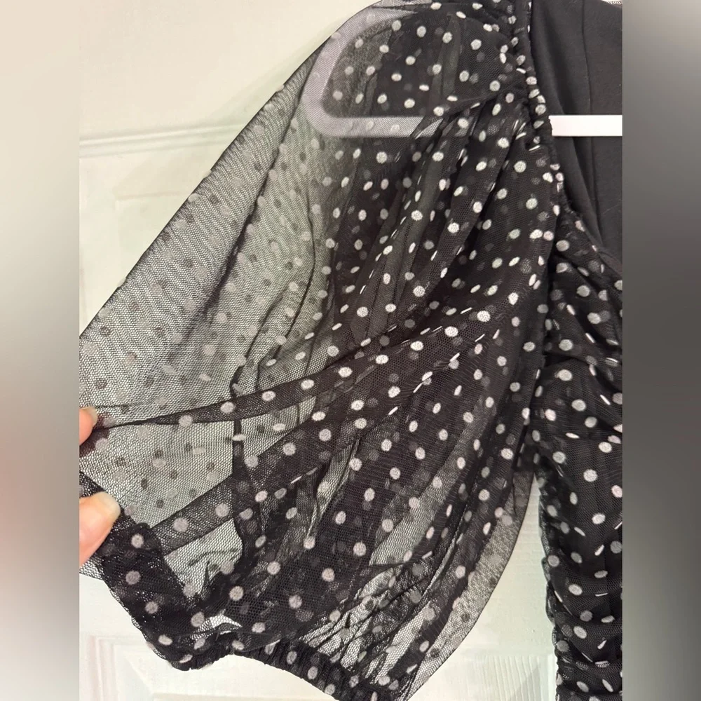 Zara polka dot black bodycon dress with sleeves size xs